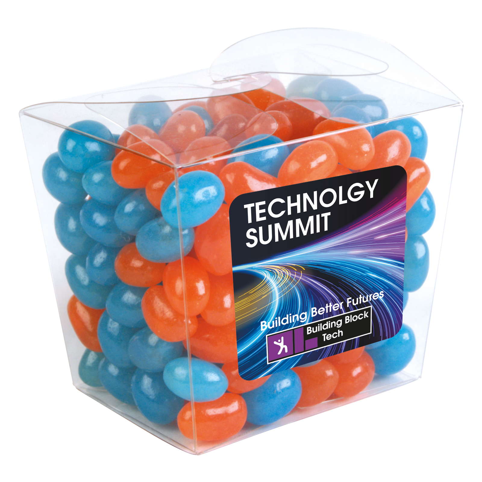 Corporate Colour Mini Jelly Beans in Clear Mini Noodle Box