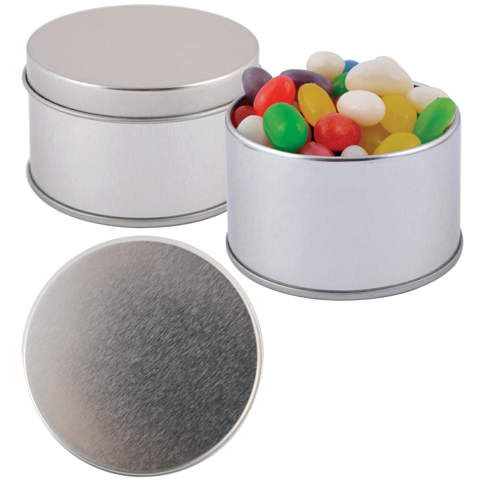 Assorted Colour Mini Jelly Beans in Silver Round Tin - Image 2