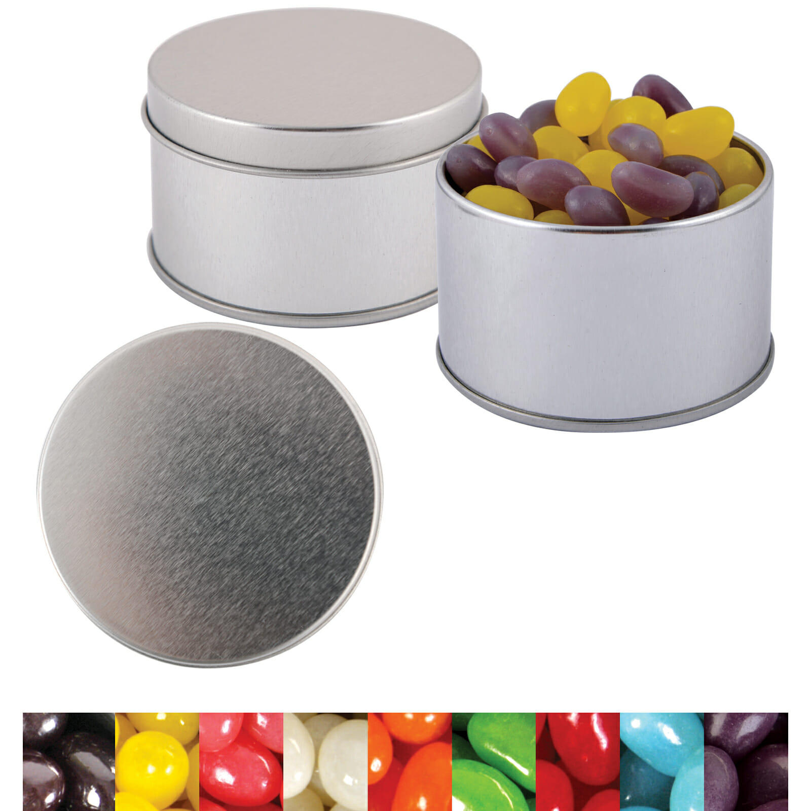 Corporate Colour Mini Jelly Beans in Silver Round Tin - Image 2